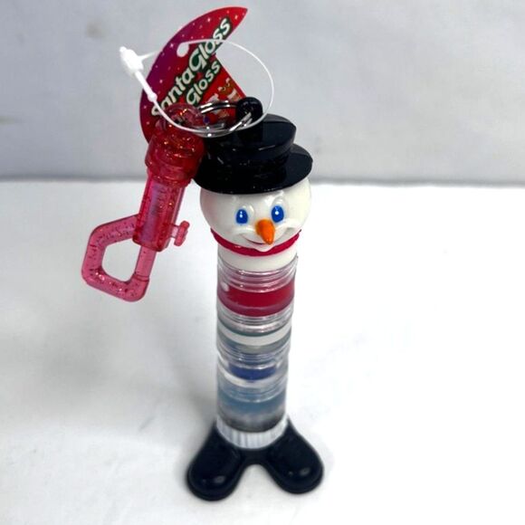 Lip Gloss Santa Gloss NEW Snowman Container Pier 1 Imports 4 Glosses Keychain - Picture 1 of 6